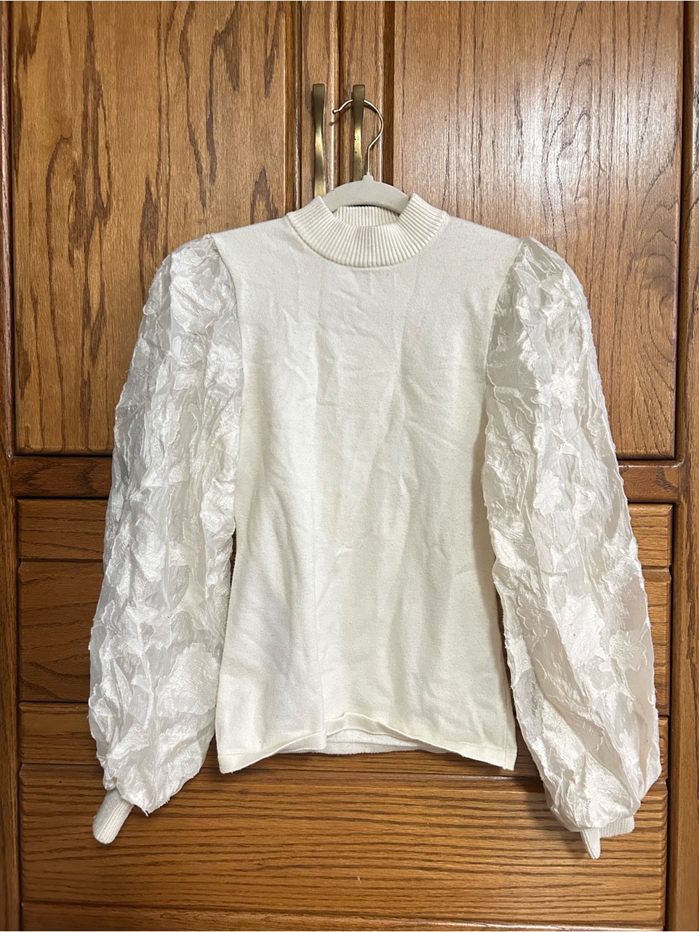 Flying Tomato Ivory Puff-Sleeve Knit Sweater